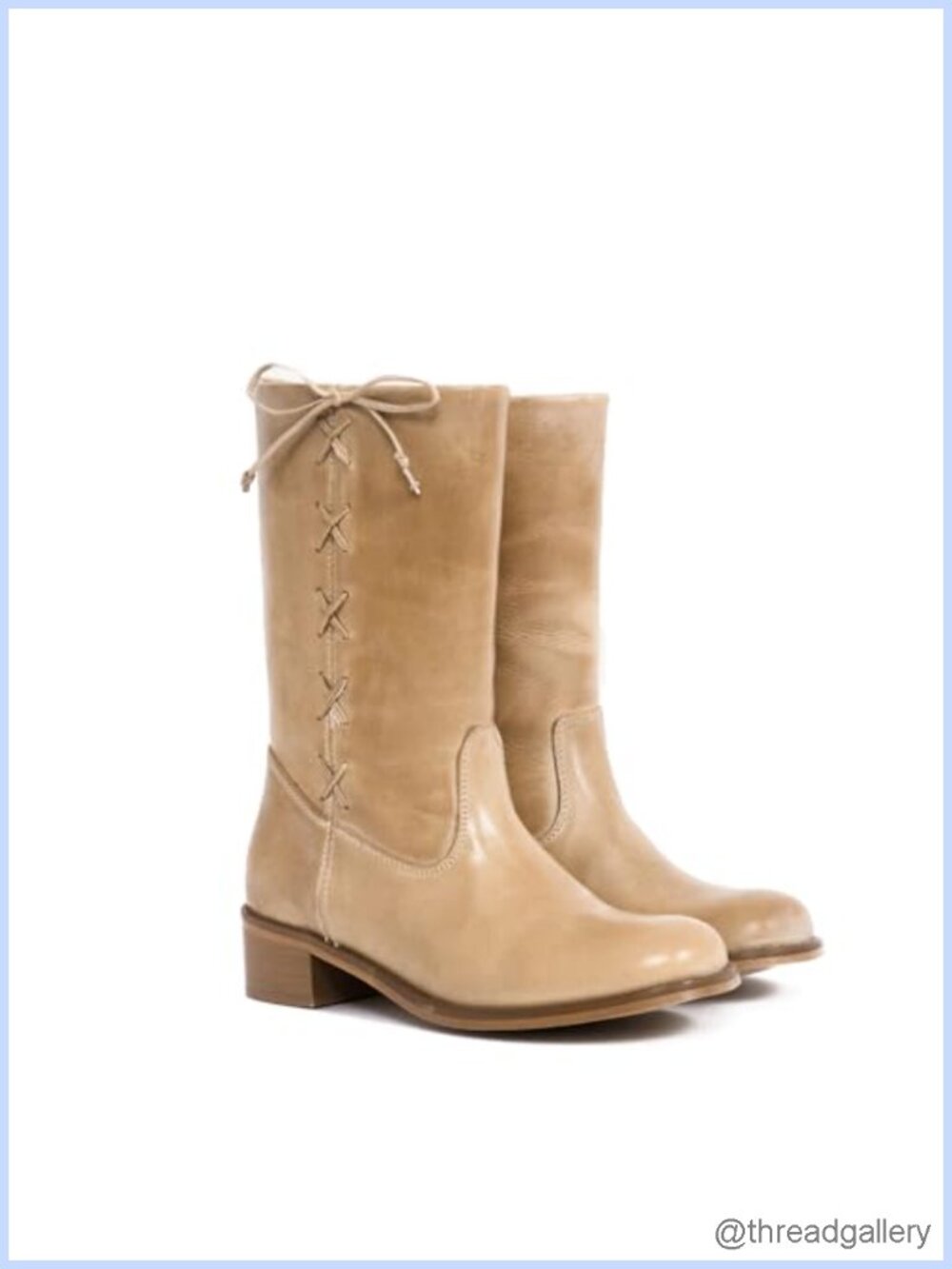 Women's Mid Calf Boots Chunky Block Heel Round Toe Lace-Up